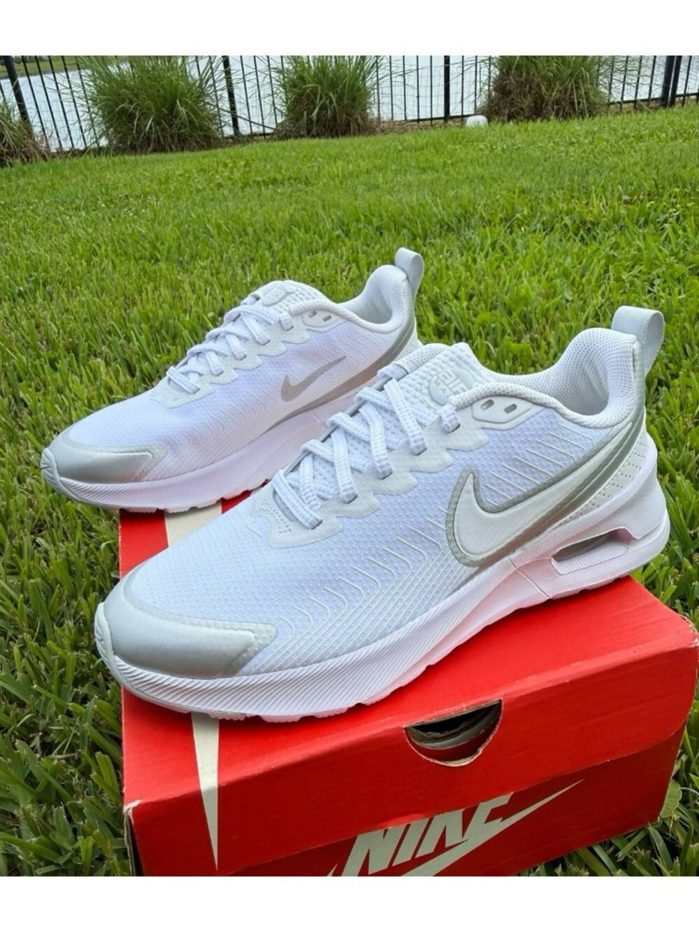 8.5 WOMEN'S NIKE AIR MAX NUAXIS HF1233-101 WHITE SILVER RUNNING SNEAKERS